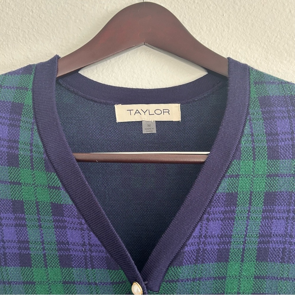 Taylor Navy and Green Plaid Soft and Warm, Long Sleeve Sweater Dress - Picture 2 of 5
